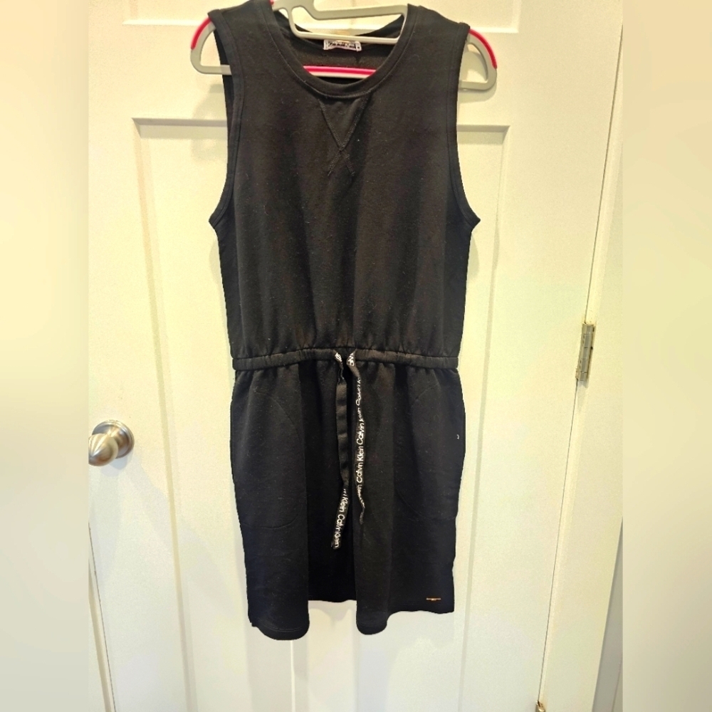 Calvin Klein Black Sleeveless Drawstring Logo Tank Dress Women’s M